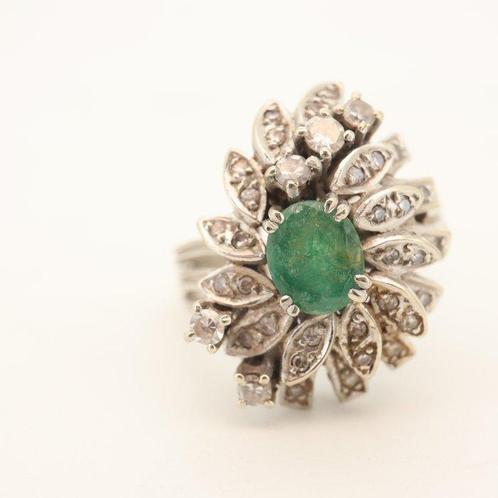 Ring - 19.2 kt. Witgoud Smaragd - Diamant, Sieraden, Tassen en Uiterlijk, Ringen