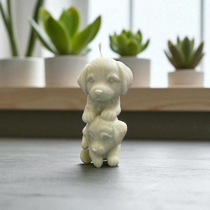 Twee Labrador puppy’s, Huis en Inrichting, Woonaccessoires | Kandelaars en Kaarsen, Minder dan 25 cm, Nieuw, Kaars, Verzenden