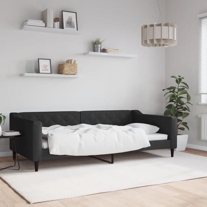 vidaXL Slaapbank 100x200 cm stof zwart, Huis en Inrichting, Slaapkamer | Bedden, 100 cm, 200 cm, Zwart, Eenpersoons, Nieuw, Stof
