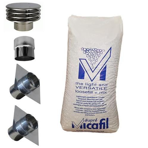 Aansluitset voor flexibel Ø80mm standaard + islolatiekorrels, Huis en Inrichting, Kachels, Vrijstaand, Nieuw, Hout, Ophalen of Verzenden
