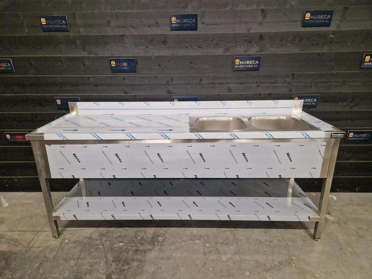 Wastafel | dubbele wasbak | RVS | 220 cm, Zakelijke goederen, Horeca | Keukenapparatuur, Nieuw zonder verpakking, RVS Meubilair
