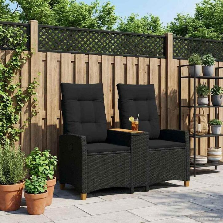 vidaXL Ligbank met tafel Zwart 126 x 65 x 112 cm poly rattan, Tuin en Terras, Tuinbanken, Nieuw, Rotan, Verzenden