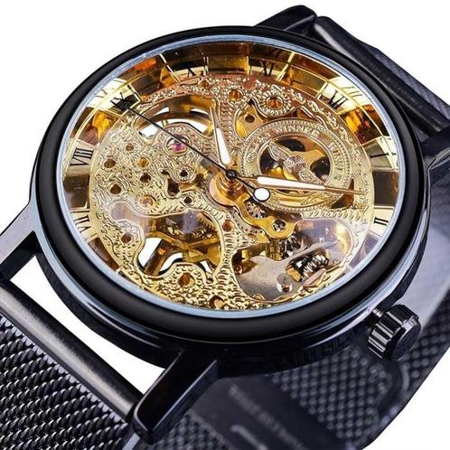 Gouden Kast Luxe Horloge voor Heren - Mesh Bandje, Sieraden, Tassen en Uiterlijk, Smartwatches, Nieuw, Verzenden