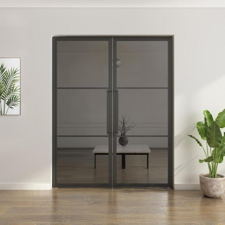 Dubbele stalen taatsdeur - 3 Vlaks - Rook glas *, Doe-het-zelf en Verbouw, Deuren en Horren, Nieuw, Metaal, Overige typen, 200 tot 215 cm