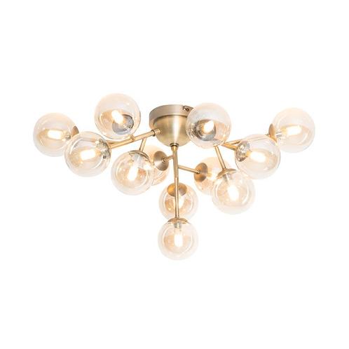 Art Deco plafondlamp brons met amber glas 12-lichts - Bianca, Huis en Inrichting, Lampen | Plafondlampen, Nieuw, Glas