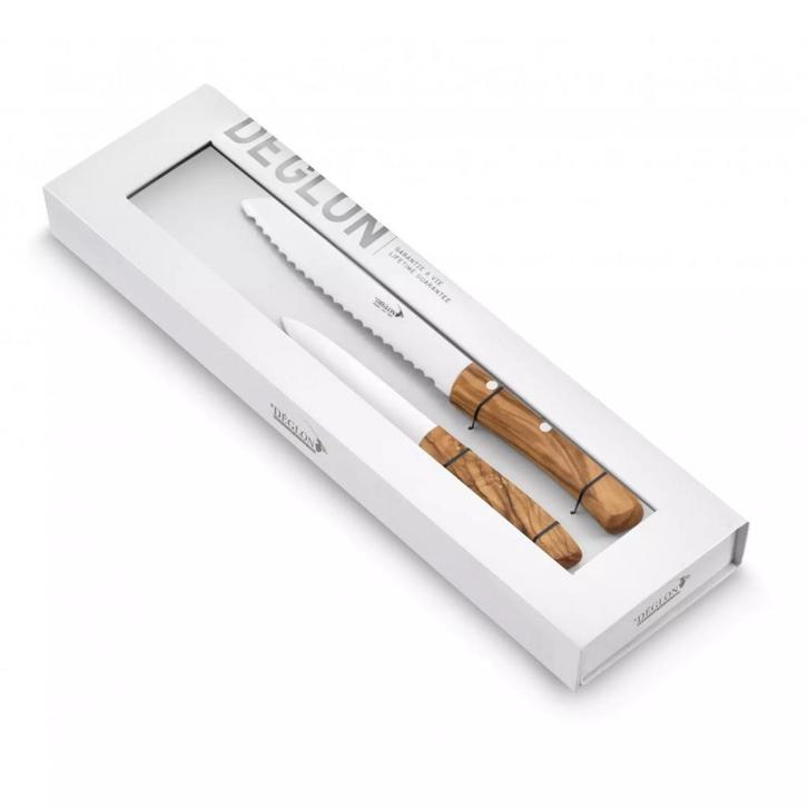 Déglon Taïga Messenset – Steak & Broodmes – Olijfhoute, Huis en Inrichting, Keuken | Bestek, Bestekset, Nieuw, Hout, Ophalen of Verzenden