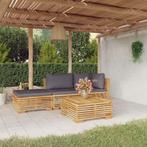 vidaXL 4-delige Loungeset met kussens massief teakhout, Tuin en Terras, Tuinsets en Loungesets, Verzenden, 3 zitplaatsen, Teakhout