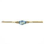 Gouden lange smalle broche met aquamarijn | Vintage, Sieraden, Tassen en Uiterlijk, Broches, Gebruikt, Overige kleuren, Ophalen of Verzenden