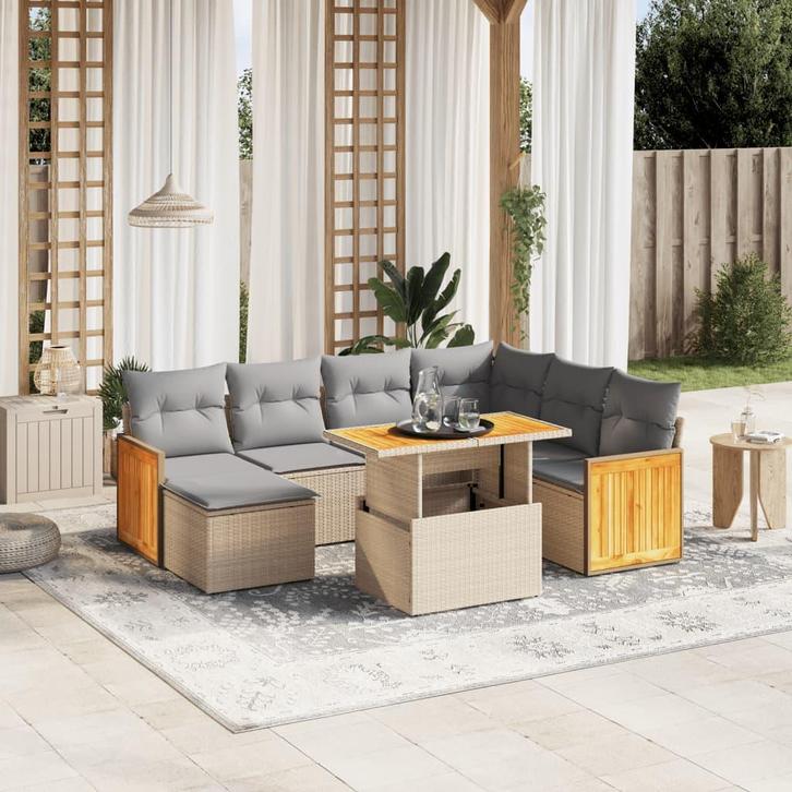 vidaXL 8-delige Loungeset met kussens poly rattan beige, Tuin en Terras, Tuinsets en Loungesets, Loungeset, Nieuw, Rotan, Verzenden