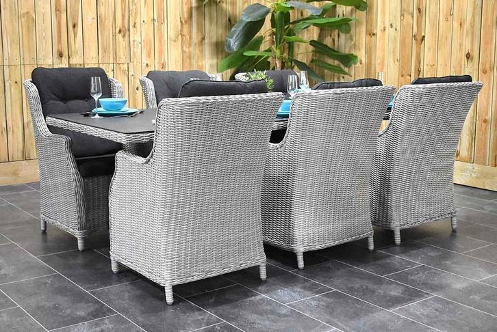 Menorca Tafel 225 Spraystone met 6 Darwin Dining Stoel SHOWR, Tuin en Terras, Tuinsets en Loungesets, Eettafel, Stoel, 6 zitplaatsen