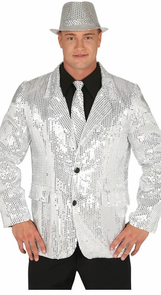 Zilveren Blazer Heren Pailletten, Kleding | Heren, Carnavalskleding en Feestkleding, Nieuw, Verzenden