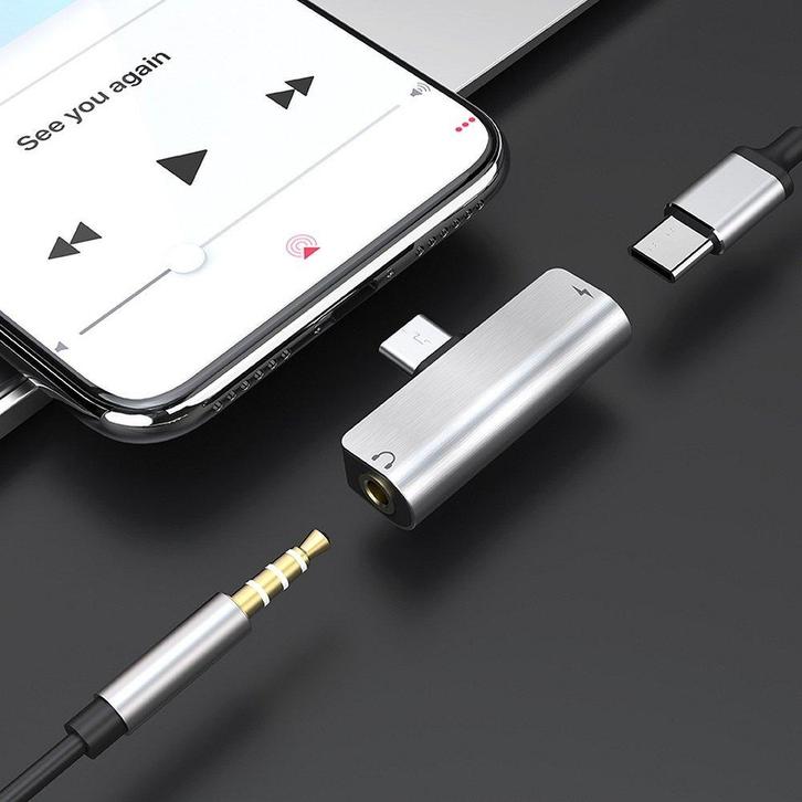 USB-C Duo adapter - naar mini jack + USB-C - Premium, Telecommunicatie, Mobiele telefoons | Toebehoren en Onderdelen, Snoer of kabel