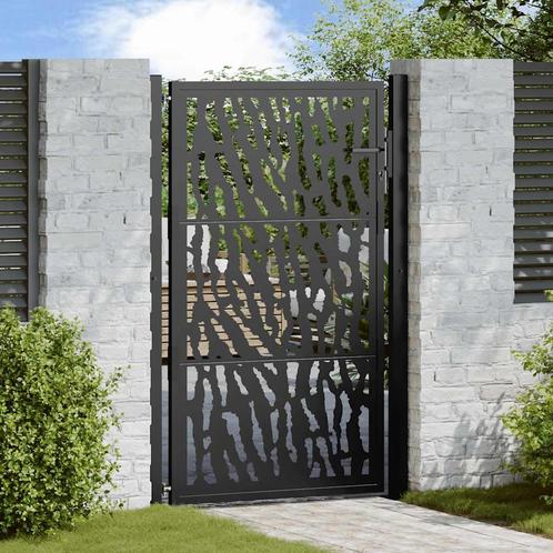 vidaXL Poort met sporenontwerp 105x155 cm staal zwart, Tuin en Terras, Tuinpoorten, Nieuw, Verzenden