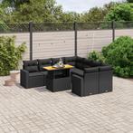 vidaXL 9-delige Loungeset met kussens poly rattan zwart, Verzenden, Nieuw, Rotan, Loungeset