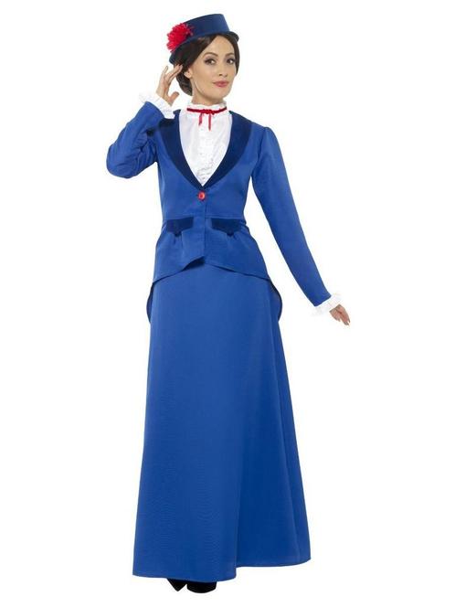 Victoriaanse Nanny kostuum blauw, Hobby en Vrije tijd, Feestartikelen, Nieuw, Ophalen of Verzenden