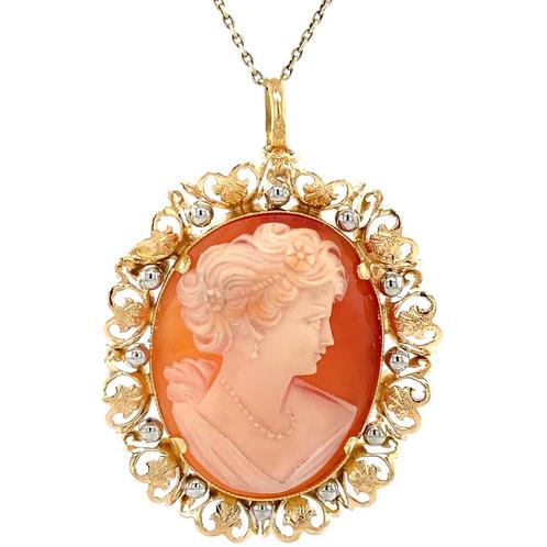 Bicolour gouden vintage hanger met camee 18 krt, Sieraden, Tassen en Uiterlijk, Kettinghangers, Nieuw, Ophalen of Verzenden