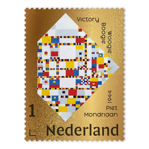 Gouden Postzegel Piet Mondriaan - Victory Boogie Woogie, Postzegels en Munten, Postzegels | Nederland, Verzenden