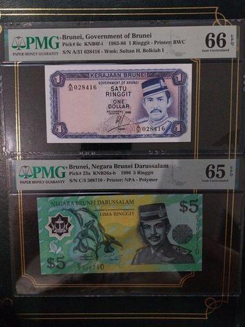 Brunei. - 1 + 5 Ringgit 1996/1986. - Pick 6c, 23a  (Zonder beschikbaar voor biedingen