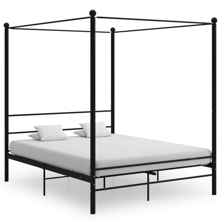 vidaXL Hemelbedframe metaal zwart 160x200 cm, Huis en Inrichting, Slaapkamer | Bedden, 160 cm, 200 cm, Zwart, Tweepersoons, Nieuw