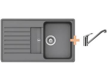 Veiling - Welltime Berlin Spoelbak (Grijs) + kraan (RVS) beschikbaar voor biedingen