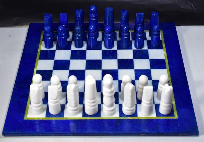 Prachtige lapis lazuli schaakbord - Hoogte: 13 mm - Breedte:, Verzamelen, Mineralen en Fossielen