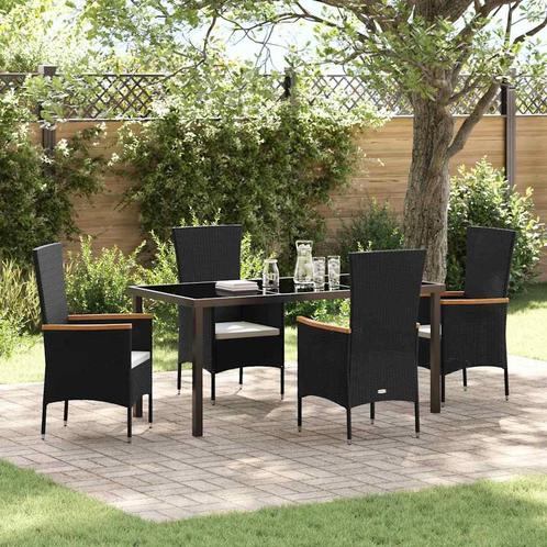 vidaXL Tuin Eetset met kussen 5 pcs Zwart 160 x 80 x 73 cm, Tuin en Terras, Tuinsets en Loungesets, Nieuw, Rotan, Verzenden