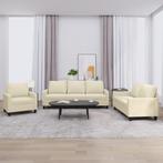 vidaXL 3-delige Loungeset met kussens kunstleer crème, Verzenden, 150 tot 200 cm, Nieuw, Leer