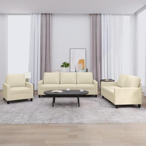 vidaXL 3-delige Loungeset met kussens kunstleer crème, Huis en Inrichting, Banken | Bankstellen, Nieuw, 150 tot 200 cm, Leer, Vierpersoons of meer