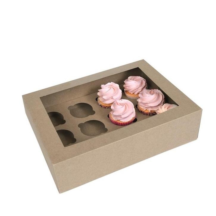 HoM Cupcake Doosje 12 Kraft (incl. tray met venster) 50st., Hobby en Vrije tijd, Taarten en Cupcakes maken, Nieuw, Verzenden