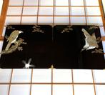 Gelakt houten vouwscherm () dennenbomen en haviken –, Antiek en Kunst