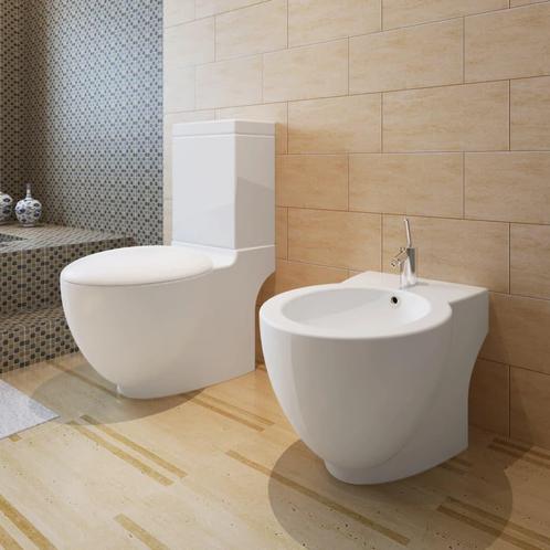 vidaXL Toilet- en bidetset staand keramiek wit, Doe-het-zelf en Verbouw, Sanitair, Nieuw, Verzenden