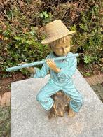 Bronzen beelden jonge met fluit -Sculptuur - Interieur, Verzenden, Nieuw, Metaal, Mensenbeeld
