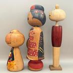 Set van 3 kleurvolle creatieve Kokeshi-poppen – Tamura Chie,, Antiek en Kunst