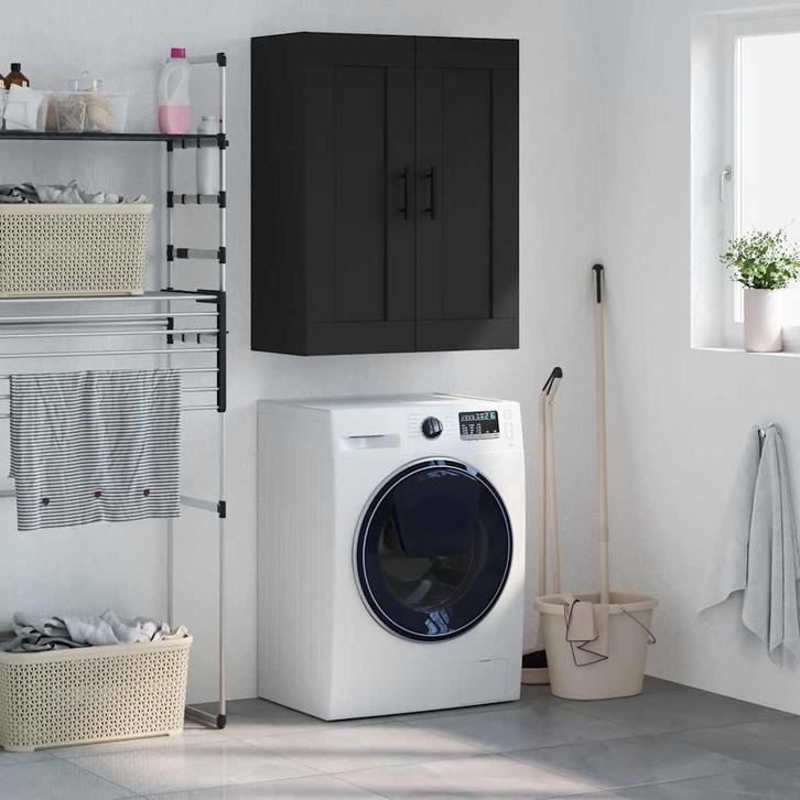 vidaXL Wandkast 69,5x34x90 cm bewerkt hout zwart, Huis en Inrichting, Kasten | Buffetkasten, 25 tot 50 cm, Nieuw, Overige houtsoorten