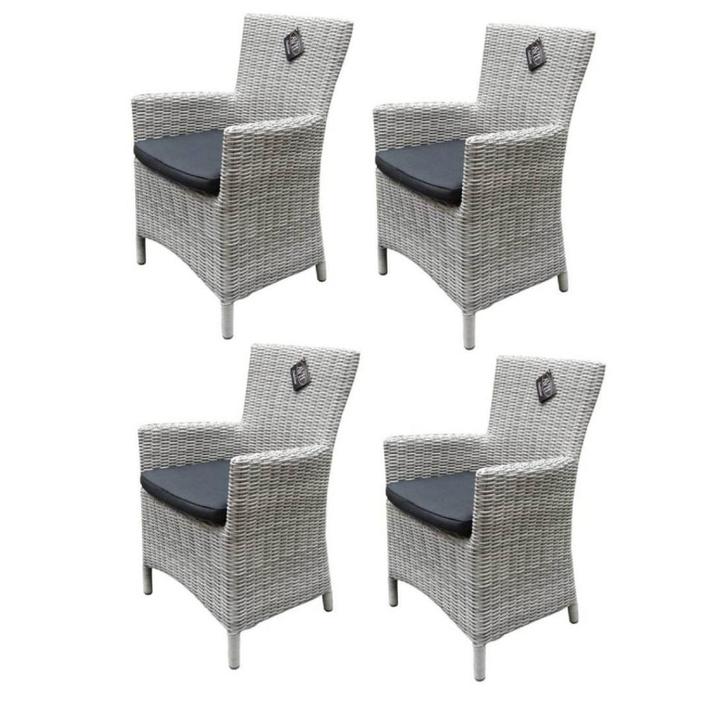 Capri dining tuinstoel wit grijs wicker set van 4, Tuin en Terras, Tuinstoelen, Nieuw, Wicker, Ophalen of Verzenden