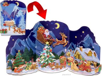 Bijzondere 3D kerstkaart drieluik met kerstman &amp; rendier beschikbaar voor biedingen