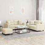 vidaXL 3-delige Loungeset met kussens kunstleer crèmekleurig, Verzenden, Nieuw, Vierpersoons of meer, Leer