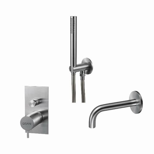 Badset Qisani Flow Inbouw Geborsteld RVS, Doe-het-zelf en Verbouw, Sanitair, Kraan, Nieuw, Chroom, Ophalen of Verzenden