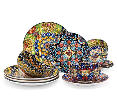 Boheemse Stijl Serviesset 12 Delig - Keramisch Servies Nieuw, Huis en Inrichting, Keuken | Servies, Compleet servies, Nieuw, Keramiek