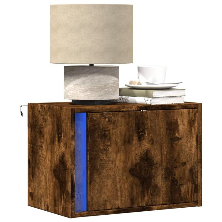 vidaXL Nachtkastje met LEDs wandgemonteerd gerookt, Huis en Inrichting, Slaapkamer | Nachtkastjes, Nieuw, Minder dan 45 cm, Hout