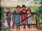 Hollandse school . (XX) - 4 Kinderen bij een hekje