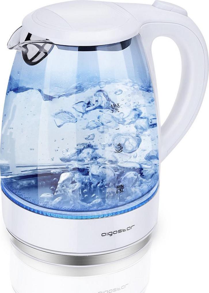 Waterkoker glas - met LED - 1.7L - 2200W - Wit, Witgoed en Apparatuur, Waterkokers, Zo goed als nieuw, Verzenden