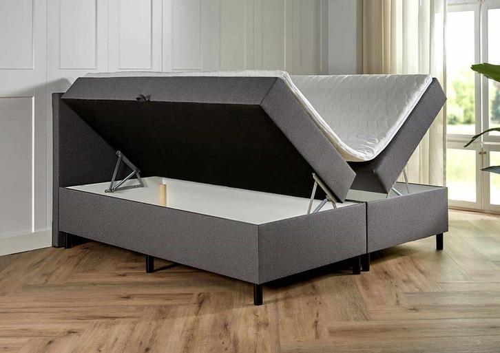 Boxspring met opbergruimte Bologna 140 200 Antraciet, Huis en Inrichting, Slaapkamer | Boxsprings, 140 cm, 200 cm, Grijs, Twijfelaar