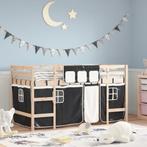 vidaXL Kinderhoogslaper met gordijnen 80x200 cm massief, Eenpersoons, Verzenden, Zwart, Nieuw