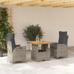 vidaXL 3-delige Tuinset met kussens poly rattan grijs, 2 zitplaatsen, Nieuw, Tuinset, Verzenden