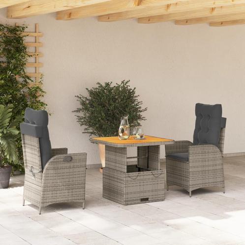 vidaXL 3-delige Tuinset met kussens poly rattan grijs, Tuin en Terras, Tuinsets en Loungesets, Tuinset, Nieuw, 2 zitplaatsen, Rotan