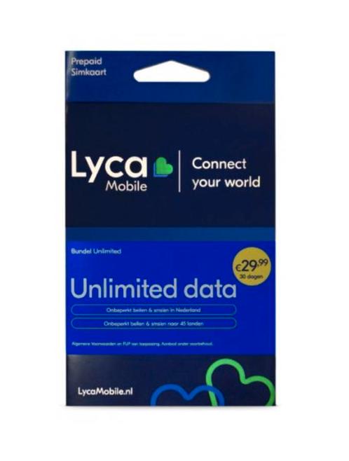 Prepaid Simkaart Lyca Mobile unlimited data, Telecommunicatie, Prepaidkaarten en Simkaarten, Nieuw, Overige providers, Ophalen of Verzenden