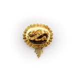 Antieke gouden S-broche met kwastje (vintage, klederdracht), Goud, Gebruikt, Ophalen of Verzenden, Overige kleuren