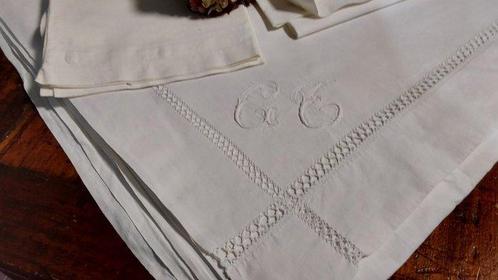 Laken (3) - 280 cm - 250 cm - Oude borduursels, Antiek en Kunst, Antiek | Kleden en Textiel