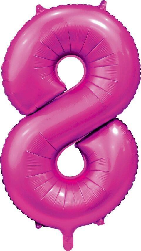 Fuchsia Cijfer Ballon 8 Jaar Glans 86cm, Hobby en Vrije tijd, Feestartikelen, Nieuw, Verzenden